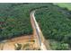Aerial view of land lot nestled among mature trees and a newly paved street at 1025 Baylor Grv, Monroe, NC 28112