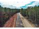 Aerial view of land lot nestled among mature trees and a newly paved street at 1025 Baylor Grv, Monroe, NC 28112
