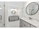 Bright bathroom with double sinks and a tile floor at 5916 Bridger Ct, Charlotte, NC 28211