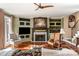 Relaxing living room with a fireplace, built-in shelving, and ample seating, perfect for gatherings or quiet evenings at 1873 Farrow Dr, Rock Hill, SC 29732