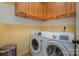 Functional laundry room with cabinet storage and modern Samsung washer and dryer units at 4741 Nijinsky Ct, Charlotte, NC 28216