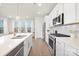 Modern kitchen with white cabinets, stainless steel appliances, and herringbone backsplash at 2040 White Cypress Ct # Kh09, Charlotte, NC 28216