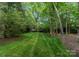 Well-maintained backyard featuring a vibrant green lawn and surrounding trees at 4231 Fox Brook Ln, Charlotte, NC 28211