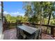 Outdoor deck with a large table with seating and a view of the lush, green trees at 156 Marietta Rd, Mooresville, NC 28117