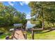 Private dock on the lake with covered boat storage, providing direct water access and scenic views at 4145 Cindy Ln, Denver, NC 28037