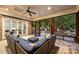 Relaxing screened porch with comfortable seating and views of the backyard at 13824 Claysparrow Rd, Charlotte, NC 28278