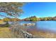 Peaceful lakefront view with a dock and seasonal foliage at 569 Evergreen Rd, Clover, SC 29710