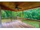 Enjoy wooded views from the comfort of this home's back porch with its ceiling fan at 2640 Ironwood Dr, Hickory, NC 28602
