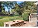 Fire pit in a landscaped backyard with plenty of privacy at 15909 Woodcote Dr, Huntersville, NC 28078