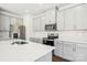 Modern kitchen with gray cabinets, stainless steel appliances, and white countertops at 1284 31St Ne St, Conover, NC 28613