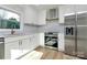 Modern kitchen showcasing stainless steel appliances, white cabinets, and a subway tile backsplash at 4132 Shamrock Dr, Charlotte, NC 28215