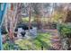 Cozy patio with fire pit and seating area, surrounded by trees at 7324 Friar Tuck Ln, Mint Hill, NC 28227