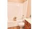 Bright bathroom featuring a tiled shower, tub, and wood-look flooring at 11264 Hyde Pointe Ct, Charlotte, NC 28262