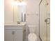 Bathroom with gray vanity, shower, and marble-look floor at 10105 Mamillion Dr, Huntersville, NC 28078