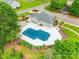 Great aerial view of this homes stunning in-ground pool with privacy fence at 5832 Amity Springs Dr, Charlotte, NC 28212
