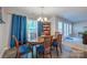 Classic dining room with wooden table and chairs, blue curtains, and ample natural light at 5039 Penn Rd, Iron Station, NC 28080