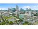 Drone view of uptown Charlotte, NC skyline, buildings, and park at 708 N Davidson St, Charlotte, NC 28202