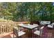 Spacious deck with dining and seating areas, overlooking a wooded backyard at 128 Archbell Point Ln, Mooresville, NC 28117
