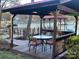 Charming gazebo and seating area on a private dock overlooking the serene lake at 377 Riverwood Rd, Mooresville, NC 28117