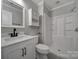 Bright bathroom with clean lines offers a seamless design with quartz counters, adding luxury and comfort at 26034 Misty Way Dr, Fort Mill, SC 29708