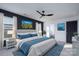 Stylish main bedroom with a luxurious upholstered headboard and a serene, coordinated blue color scheme at 310 Foster Ln, Albemarle, NC 28001