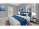 Comfortable bedroom with blue bedding and access to balcony at 1360 Barnett Woods, Fort Mill, SC 29708