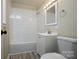 Bathroom featuring subway tile shower/tub and modern vanity at 1216 Stallion Ln, Lancaster, SC 29720