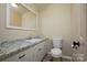 Classic bathroom boasts granite counters, updated sink, and white cabinets at 1216 Stallion Ln, Lancaster, SC 29720