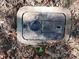 Close-up of the round and rectangular water meter cover in a cement encasement at 1216 Stallion Ln, Lancaster, SC 29720