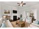Cozy living room with fireplace, ceiling fan, hardwood floors, and comfortable seating at 305 N White St, Lancaster, SC 29720