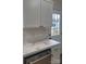 Close up of kitchen counter space with a stainless steel dishwasher and white cabinets at 401 Woodlawn Ave, Cramerton, NC 28032