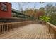 Spacious wooden deck surrounded by landscaping, offering a serene outdoor space at 271 Lockhard Cir, Troutman, NC 28166