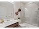 Well-lit bathroom featuring a walk-in shower, modern fixtures, and a sleek vanity at 535 Red Wolf Ln, Lake Wylie, SC 29710
