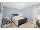 This bedroom features light blue walls, carpet, and a large window that allows natural light at 535 Red Wolf Ln, Lake Wylie, SC 29710