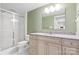 Small bathroom with granite vanity and shower/tub combo at 423 Whitestone Rd, Charlotte, NC 28270