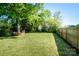 Spacious backyard with a mix of chain link and wooden fencing, providing ample green space and privacy at 1018 Carysbrook Ln, Charlotte, NC 28217