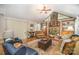 Cozy living room boasts a stone fireplace, built-in shelves, and plush seating at 15450 Millview Trace Ln, Mint Hill, NC 28227