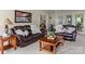 Comfortable living room with two leather sofas, a coffee table, and large windows at 806 Lake Mist Dr, Stanley, NC 28164