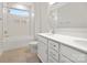 Clean bathroom, featuring a double vanity and bathtub at 2304 Catalina Ave, Charlotte, NC 28206