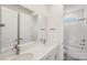 Bathroom featuring double sink vanity with mirror, walk-in shower and toilet at 809 Terra Dr, Tega Cay, SC 29708