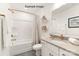 Modern bathroom with soaking tub, quartz countertop, and gold fixtures at 1017 Wandsworth Pl # Ken0108, Charlotte, NC 28215