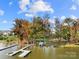 Picturesque waterfront view with private boat dock, lake access, and mature trees overlooking a calm, serene lake at 25566 Seagull Dr, Lancaster, SC 29720