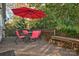 Outdoor deck features a table with chairs and umbrella at 94 Heritage Dr, Lake Wylie, SC 29710