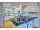 Modern kitchen featuring white cabinets, stainless steel appliances, and a beautiful blue tile backsplash at 94 Heritage Dr, Lake Wylie, SC 29710