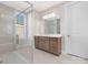 Modern bathroom with a glass enclosed shower, vanity, and tile flooring at 3067 Trace Meadow Ct, York, SC 29745