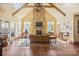 Spacious clubhouse with exposed wood beams, stone fireplace and hardwood floors at 3067 Trace Meadow Ct, York, SC 29745