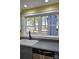 Kitchen with gray cabinets, stainless steel sink, and a view of the backyard at 1703 Polk St, Monroe, NC 28110