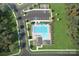 Aerial view of community pool, parking and landscaping at 2561 Blue Sky Meadows Dr, Monroe, NC 28110