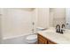 Clean bathroom with single vanity and shower/tub combo at 1009 Amber Ct, China Grove, NC 28023