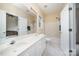 Double vanity bathroom with a large mirror and bathtub at 2111 Priory Ct, Charlotte, NC 28262